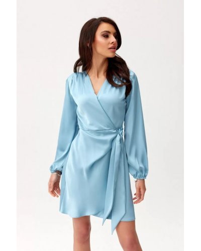 Rochie scurta din satin bleu cu maneca lunga petrecuta Labonita Rochii satin, Rochie scurta din satin bleu cu maneca lunga petrecuta Labonita - jojofashion.ro
