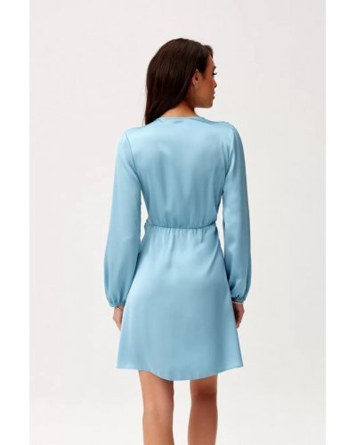 Rochie scurta din satin bleu cu maneca lunga petrecuta Labonita Rochii satin, Rochie scurta din satin bleu cu maneca lunga petrecuta Labonita - jojofashion.ro