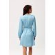 Rochie scurta din satin bleu cu maneca lunga petrecuta Labonita 3 - jojofashion.ro