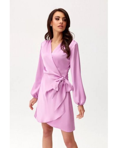 Rochie scurta din satin lila cu maneca lunga Labonita Rochii satin, Rochie scurta din satin lila cu maneca lunga Labonita - jojofashion.ro