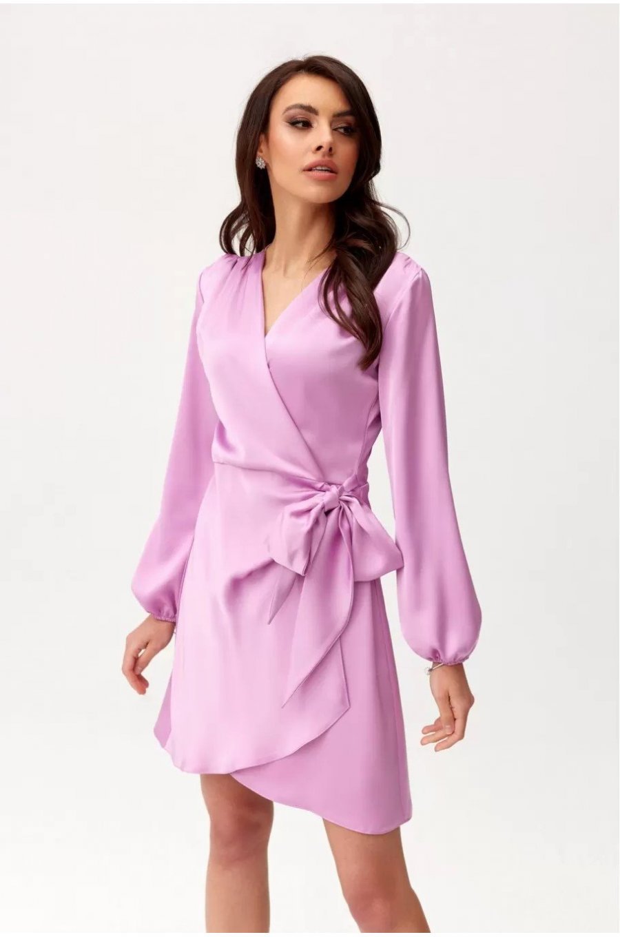 Rochie scurta din satin lila cu maneca lunga Labonita Rochie scurta din satin lila cu maneca lunga Labonita 1 - jojofashion.ro