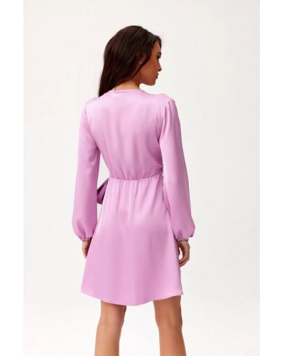 Rochie scurta din satin lila cu maneca lunga Labonita Rochii satin, Rochie scurta din satin lila cu maneca lunga Labonita - jojofashion.ro