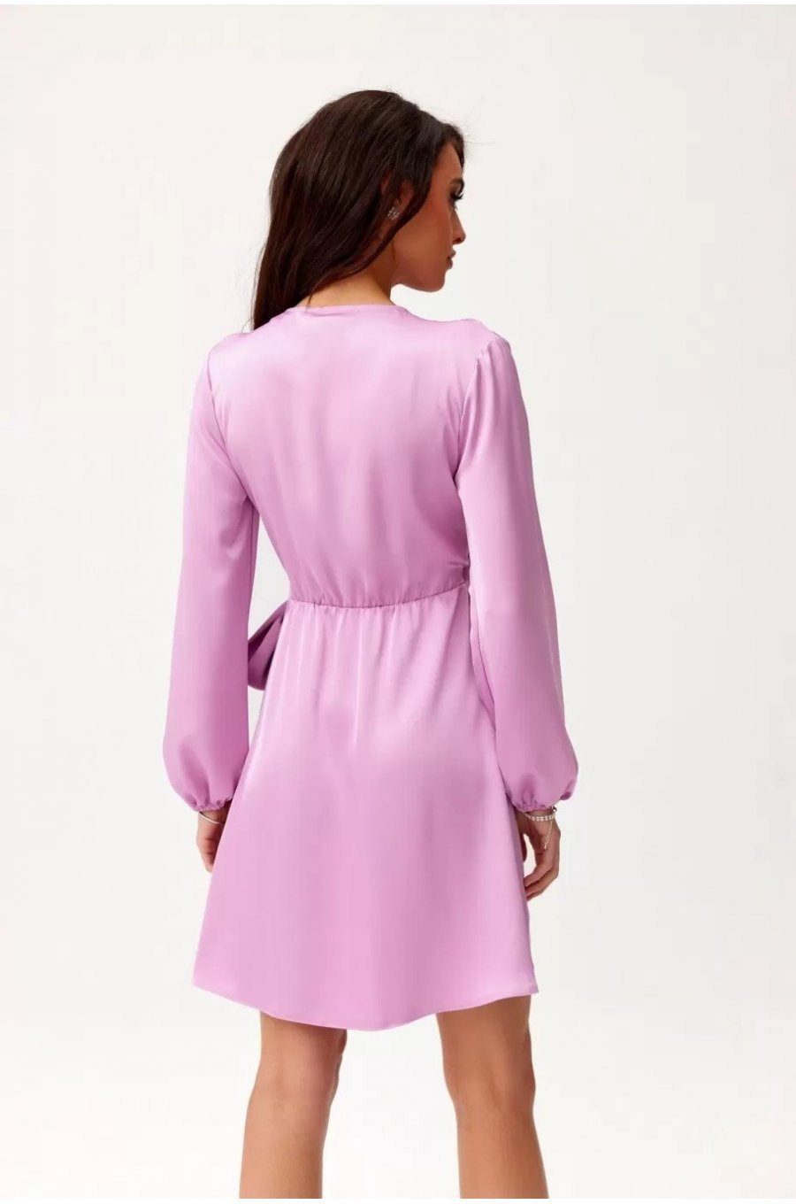 Rochie scurta din satin lila cu maneca lunga Labonita Rochie scurta din satin lila cu maneca lunga Labonita 2 - jojofashion.ro