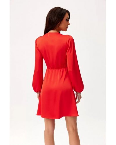 Rochie rosie din satin scurta cu maneca lunga Labonita Rochii satin,  Rochie rosie din satin scurta cu maneca lunga Labonita - jojofashion.ro