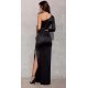 Rochie lunga neagra din satin mulata cu un umar gol EdithR 3 - jojofashion.ro