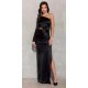 Rochie lunga neagra din satin mulata cu un umar gol EdithR 4 - jojofashion.ro