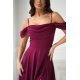 Rochie lunga burgundy cu umerii goi vaporoasa Katiya 5 - jojofashion.ro