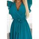 Rochie scurta plisata, chiffon bleu, cu decolteu plic, Soysen 7 - jojofashion.ro