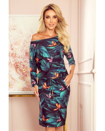 Rochie midi, verde, cu imprimeu, Reney Rochii casual, Rochie midi, verde, cu imprimeu, Reney - jojofashion.ro