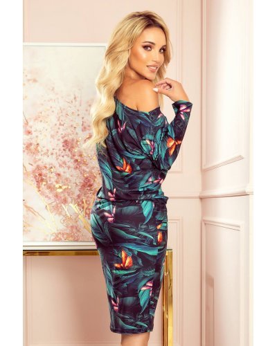 Rochie midi, verde, cu imprimeu, Reney Rochii casual, Rochie midi, verde, cu imprimeu, Reney - jojofashion.ro