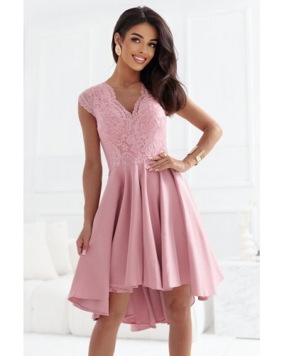 Rochie midi cu dantela roz pudrat asimetrica Ivy Rochii midi, Rochie midi cu dantela roz pudrat asimetrica Ivy - jojofashion.ro