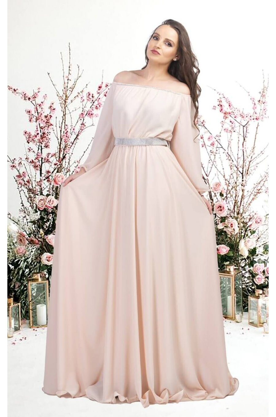 Rochie lunga din voal bej vaporoasa Cinderella 4 - jojofashion.ro