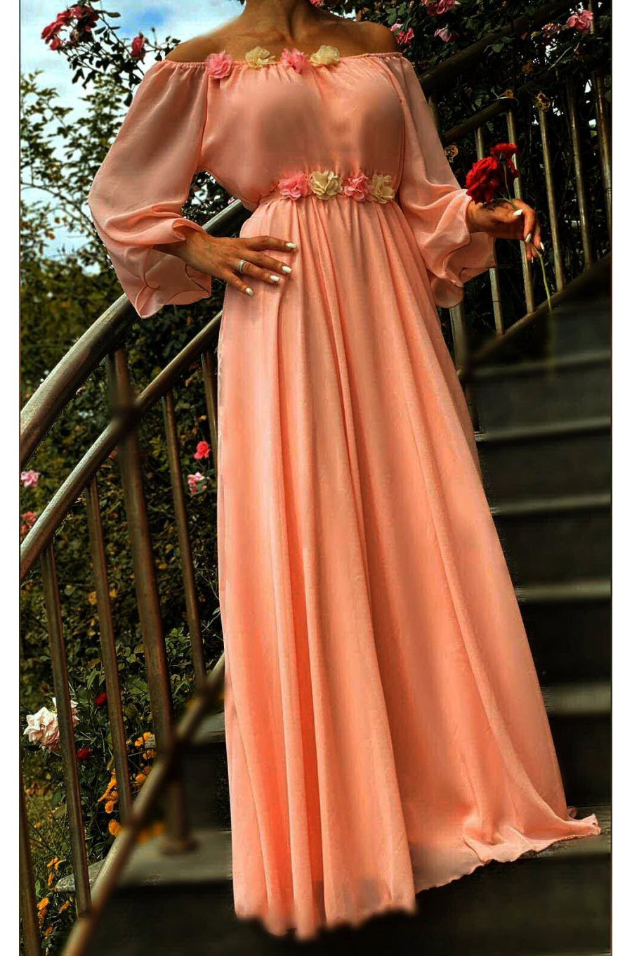 Rochie de ocazie eleganta lunga voal roz Angel 1 - jojofashion.ro
