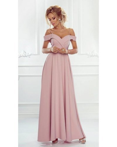 Rochie de ocazie roz pal lunga lejera Kosmina Rochii lungi, Rochie de ocazie roz pal lunga lejera Kosmina - jojofashion.ro
