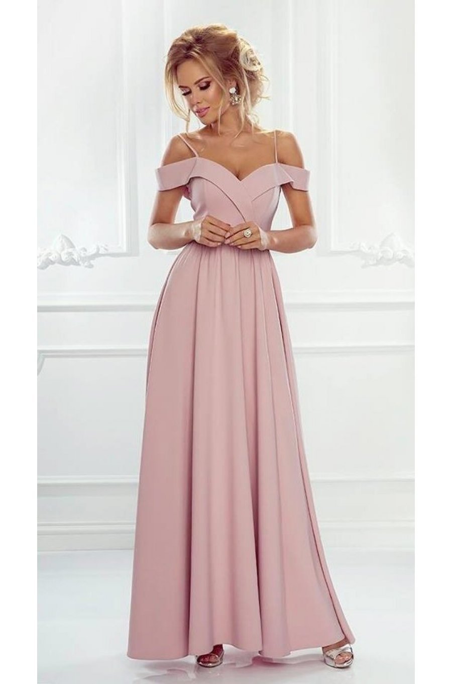 Rochie de ocazie roz pal lunga lejera Kosmina 1 - jojofashion.ro