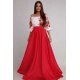 Rochie traditionala lunga din tafta rosie cu maci Anna 3 - jojofashion.ro