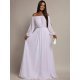 Rochie cununie civila lunga, voal, alba,  cu maneca lunga si umerii goi, Afrodita 2 - jojofashion.ro