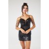 Rochie de seara, scurta, din paiete, neagra, cu margele, April