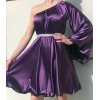 Rochie babydoll din satin mov cu maneca lunga Melike 