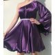 Rochie babydoll din satin mov cu maneca lunga Melike  2 - jojofashion.ro