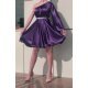 Rochie babydoll din satin mov cu maneca lunga Melike  3 - jojofashion.ro
