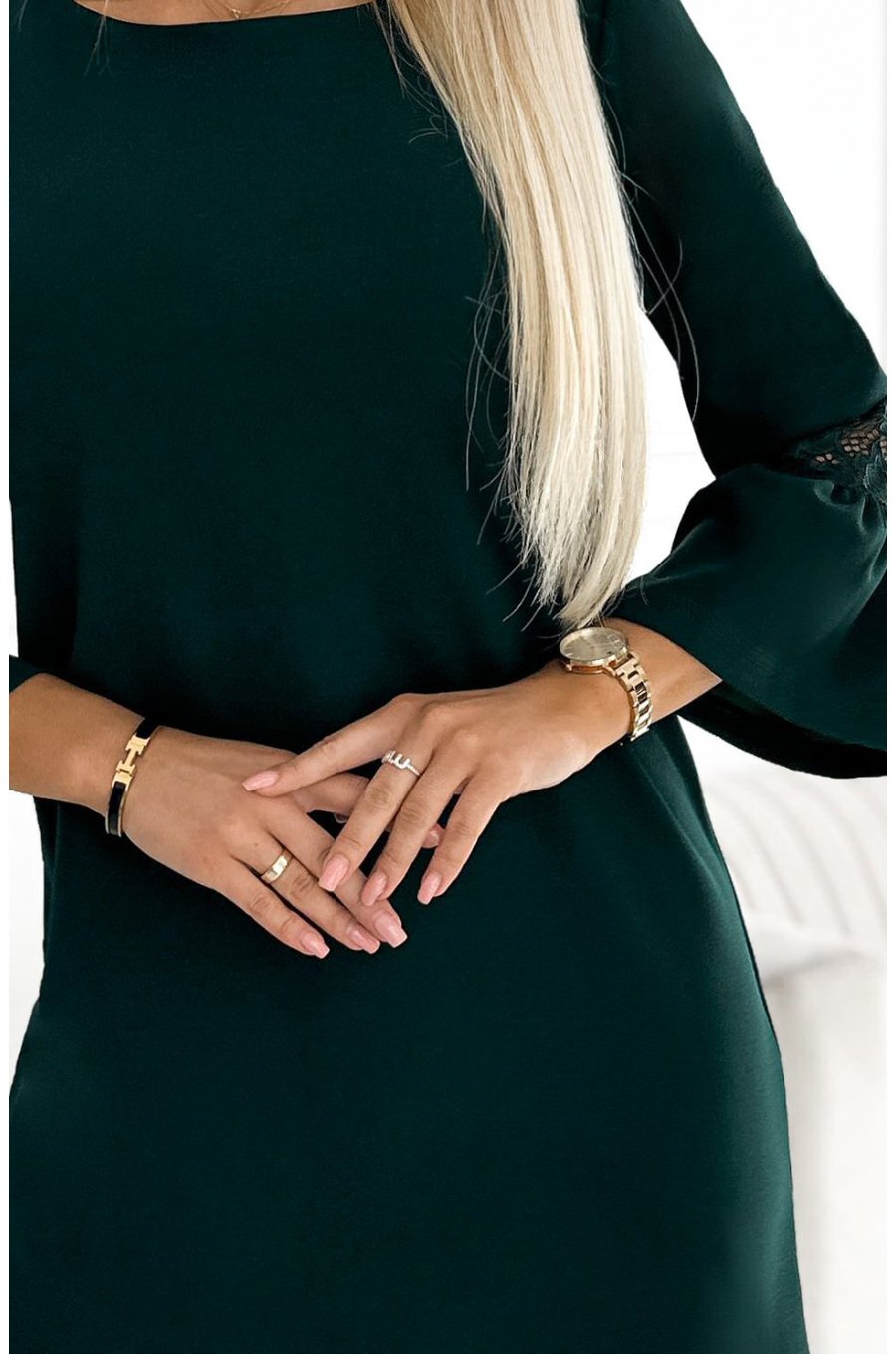 Rochie verde midi cu maneca lunga Agatha 4 - jojofashion.ro