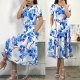 Rochie de vara alba midi cu flori bleu Adelaide 3 - jojofashion.ro