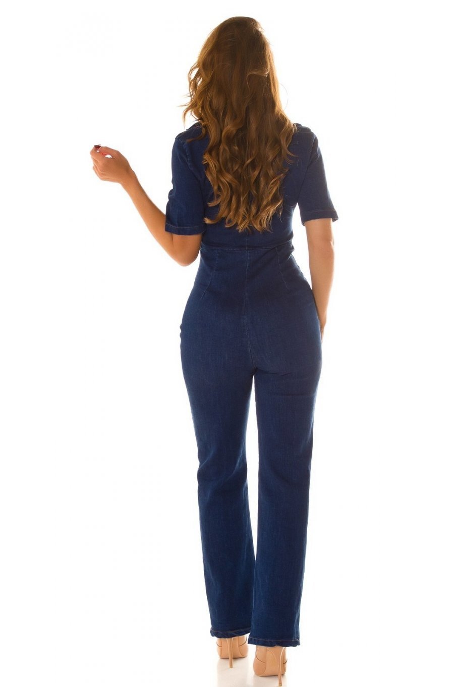 Salopeta de blugi, din denim, albastra, cu fermoar si buzunare, Esmee 5 - jojofashion.ro