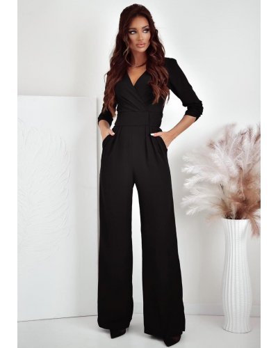 Salopeta dama eleganta, evazata, neagra, cu maneca trei sferturi, Zayan Salopete dama, Salopeta dama eleganta, evazata, neagra, cu maneca trei sferturi, Zayan - jojofashion.ro