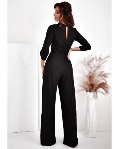Salopeta dama eleganta, evazata, neagra, cu maneca trei sferturi, Zayan Salopete dama, Salopeta dama eleganta, evazata, neagra, cu maneca trei sferturi, Zayan - jojofashion.ro