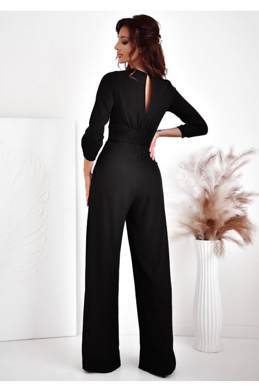 Salopeta dama eleganta, evazata, neagra, cu maneca trei sferturi, Zayan 2 - jojofashion.ro