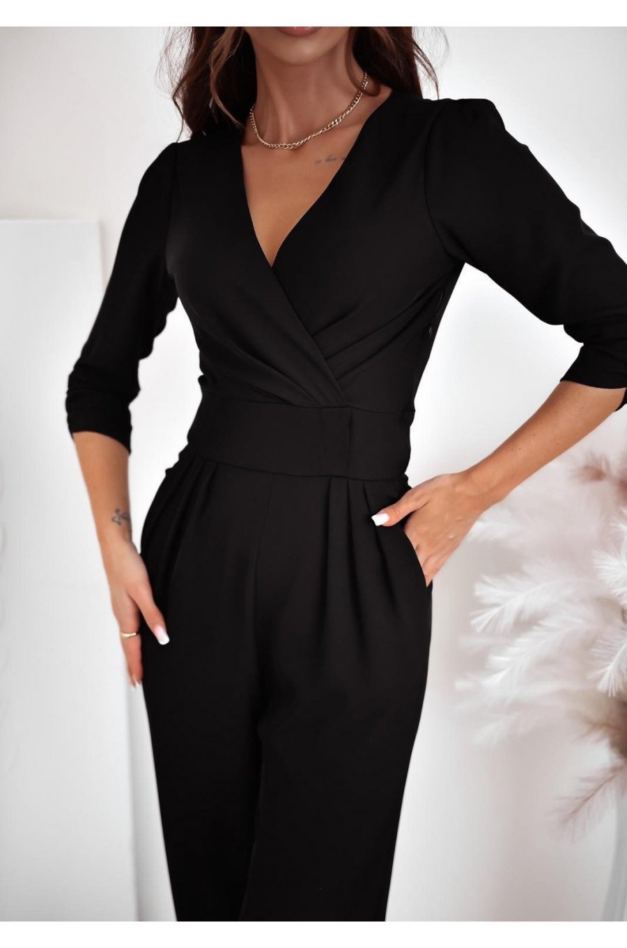 Salopeta dama eleganta, evazata, neagra, cu maneca trei sferturi, Zayan 3 - jojofashion.ro