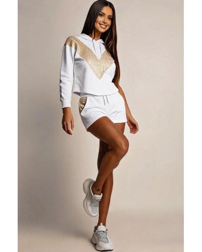 Trening dama casual, alb, cu paiete Birkita - jojofashion.ro