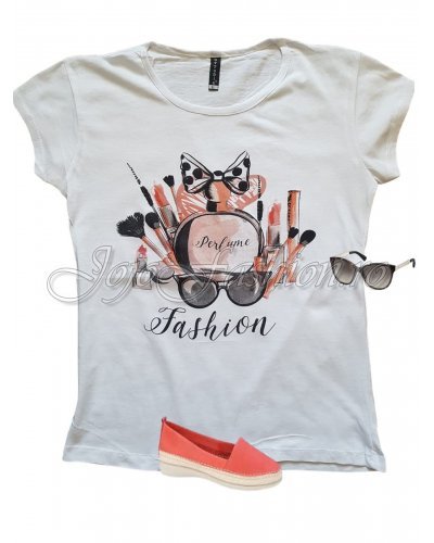 Tricou dama alb casual cu imprimeu Amalia Bluze dama, Tricou dama alb casual cu imprimeu Amalia - jojofashion.ro
