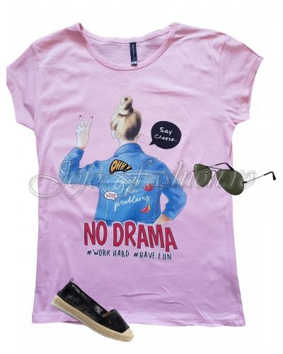 Bluze dama, Tricou dama roz casual cu mesaj si imprimeu Alina - jojofashion.ro