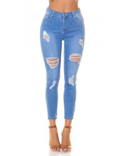 Blugi dama rupti, bleu, denim, mulati, cu talia inalta, Krime Blugi dama, Blugi dama rupti, bleu, denim, mulati, cu talia inalta, Krime - jojofashion.ro