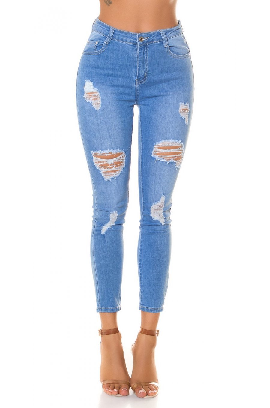 Blugi dama rupti, bleu, denim, mulati, cu talia inalta, Krime 1 - jojofashion.ro
