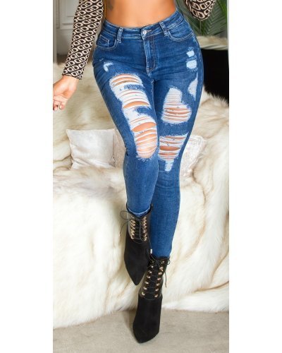 Blugi dama rupti, skinny, din denim, albastri, cu talia inalta, Aryanna Blugi dama, Blugi dama rupti, skinny, din denim, albastri, cu talia inalta, Aryanna - jojofashion.ro