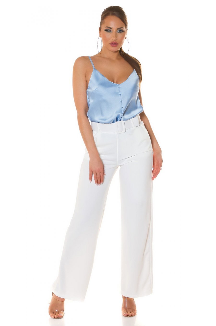 Bluza dama eleganta, din satin baby blue, Veronika 3 - jojofashion.ro