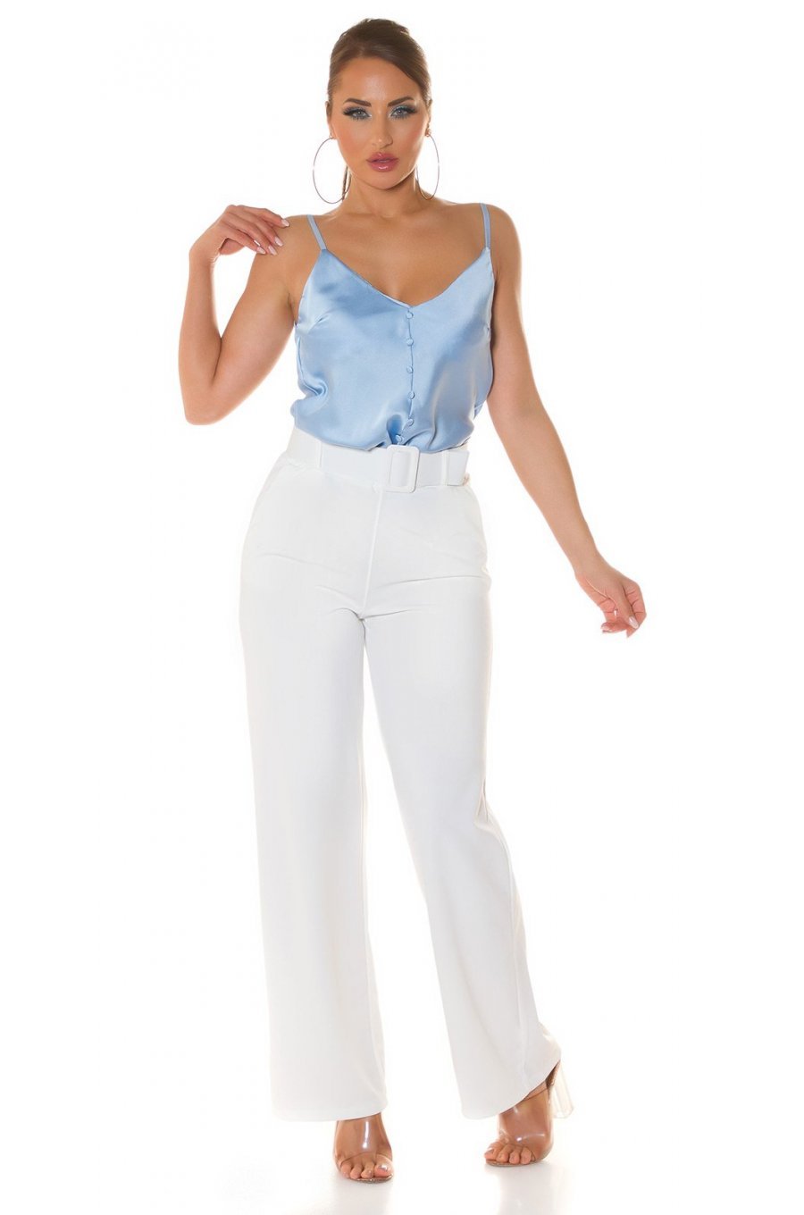 Bluza dama eleganta, din satin baby blue, Veronika 5 - jojofashion.ro