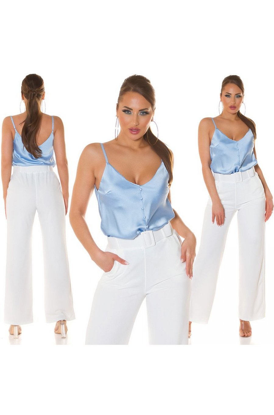 Bluza dama eleganta, din satin baby blue, Veronika 6 - jojofashion.ro