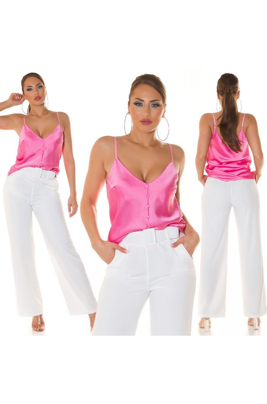 Bluza dama eleganta, din satin roz, Veronika Bluza dama eleganta, din satin roz, Veronika 7 - jojofashion.ro