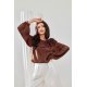 Bluza dama maro din satin cu floare si maneca lunga EvelynR 2 - jojofashion.ro