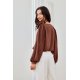 Bluza dama maro din satin cu floare si maneca lunga EvelynR 3 - jojofashion.ro