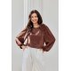 Bluza dama maro din satin cu floare si maneca lunga EvelynR 4 - jojofashion.ro