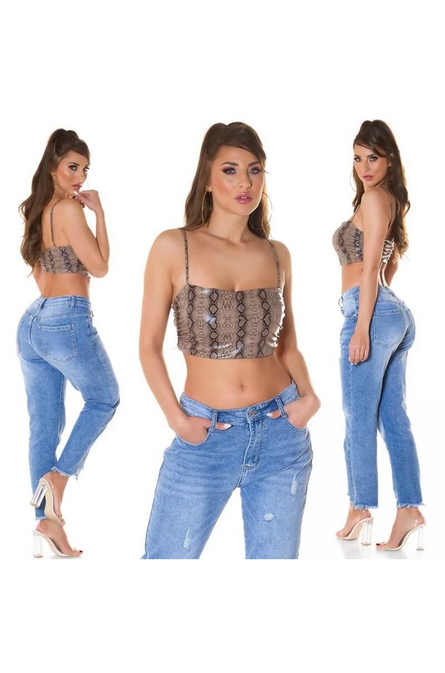 Crop top dama animal print snake maro Lorrene 4 - jojofashion.ro