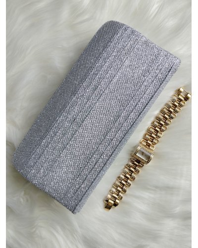 Geanta plic argintiu cu glitter, Melia Genti dama, Geanta plic argintiu cu glitter, Melia - jojofashion.ro