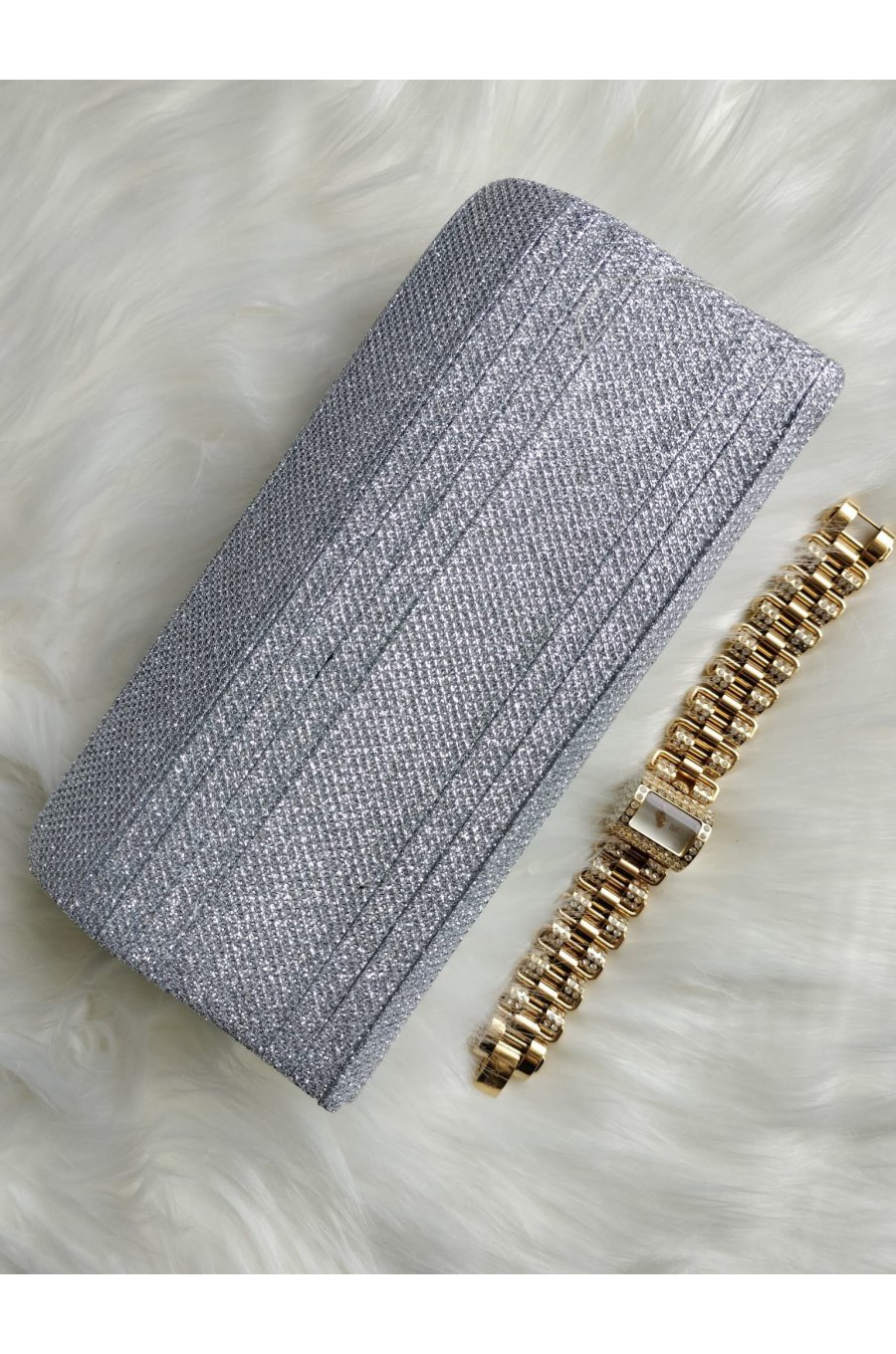 Geanta plic argintiu cu glitter, Melia 1 - jojofashion.ro