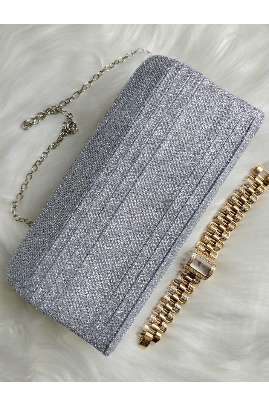 Geanta plic argintiu cu glitter, Melia 2 - jojofashion.ro