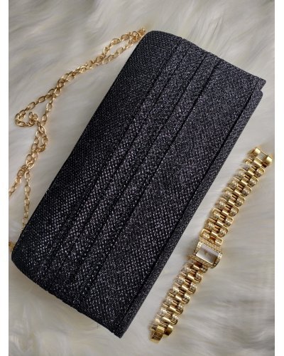 Geanta plic negru cu glitter, Melia Genti dama, Geanta plic negru cu glitter, Melia - jojofashion.ro